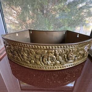 Vintage Brass Wall Pocket Planter, Floral Relief Hollywood Regency Jardiniere